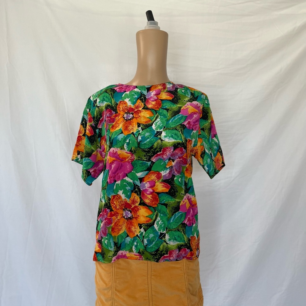 Dahan vintage silk colorful print blouse Small